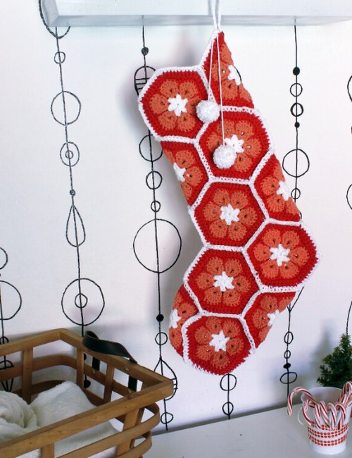 African Flower Christmas Stocking - free pattern using African Flower hexagons