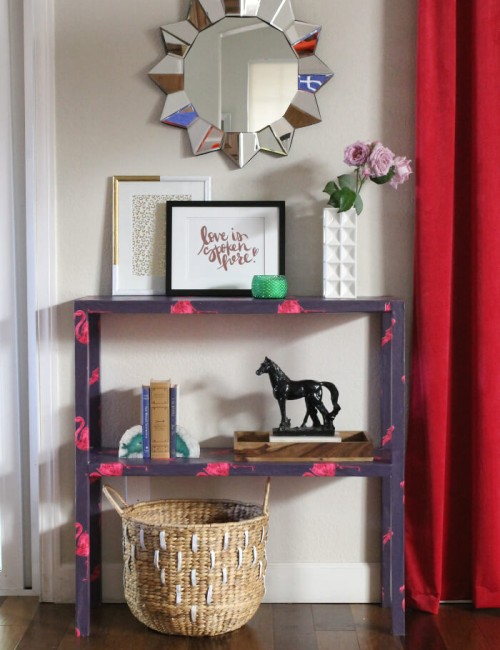 DIY Wallpaper Wrapped Console Table