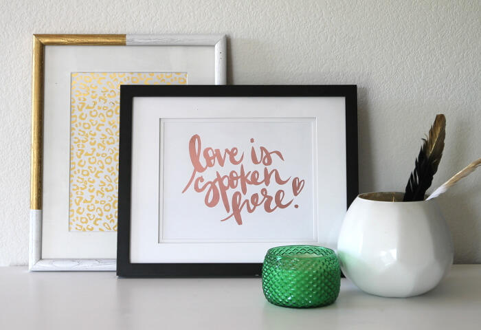Make your own metallic foil print! Get the free "Love is Spoken Here" printable too!