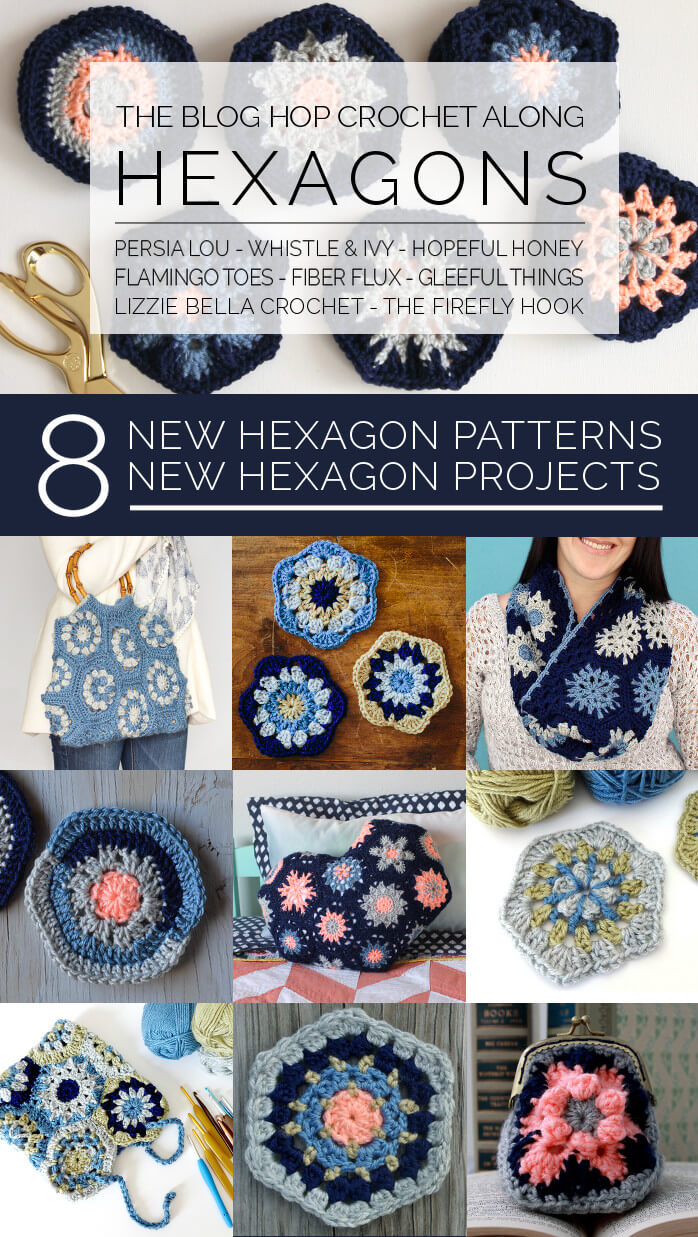 The Blog Hop Crochet Along: Hexagons - learn how to make eight new hexagon patterns and turn those hexagons into eight different projects!
