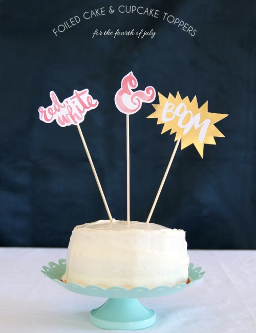 Fourth of July cake and cupcake toppers - love the foiled metallic effect!