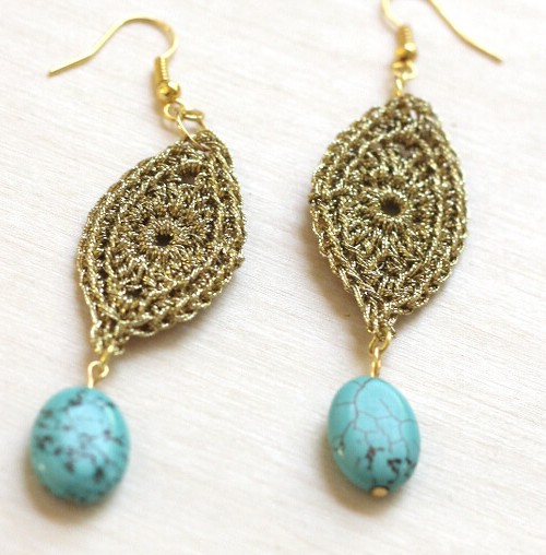 gold crochet earrings