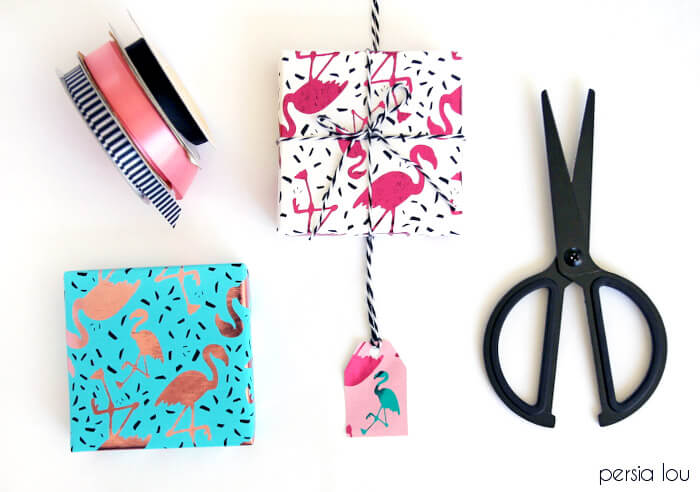 diy metallic wrapping paper - plus flamingos! 