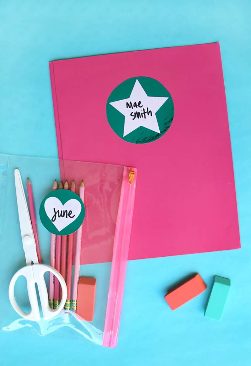 DIY foiled back to school name labels