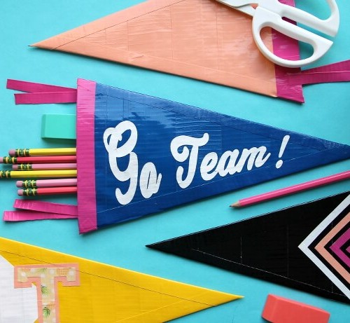 make your own pennant shaped pencil pouch using just duck tape!