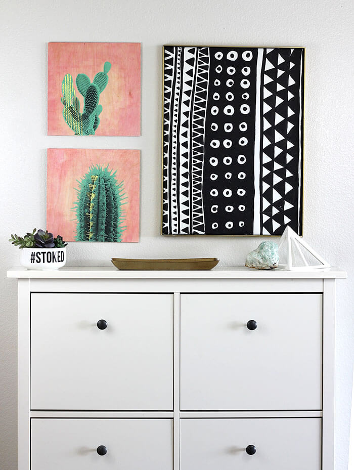 make your own photo transfer art on wood - cactus on pink. Full tutorial from persialou.com