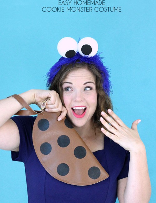 Make your own super easy, last minute cookie monster costume. Cute homemade costume for women
