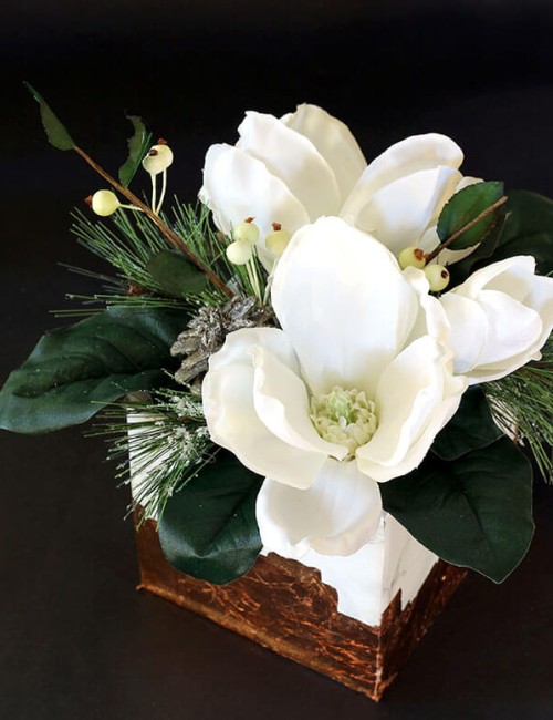 marble and copper cube arrangement - pretty winter floral craft
