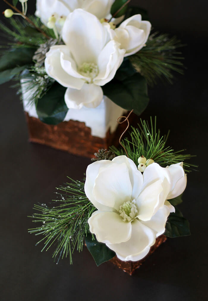 marble and copper cube arrangement - pretty winter floral craft