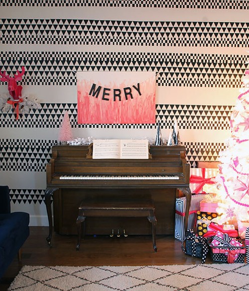 pink, black, and white christmas decor