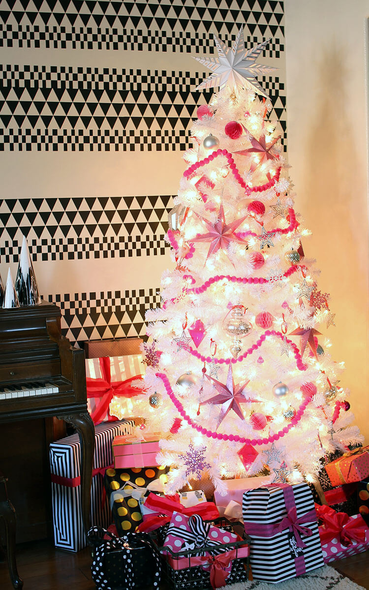 pink, black, and white christmas decor