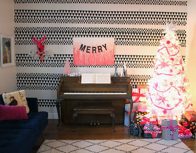 pink, black, and white christmas decor