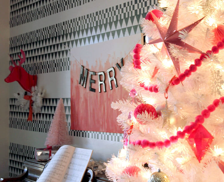 pink, black, and white christmas decor