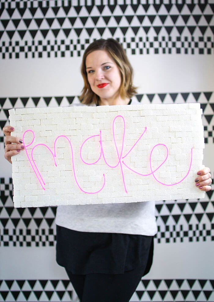 DIY brick and neon sign - so easy to make! No special tools required. Make whatever word or phrase you like