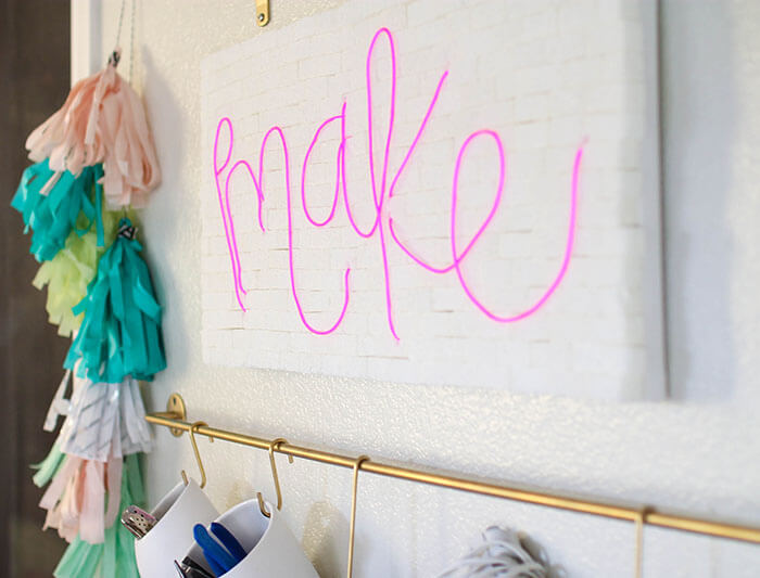 DIY brick and neon sign - so easy to make! No special tools required. Make whatever word or phrase you like