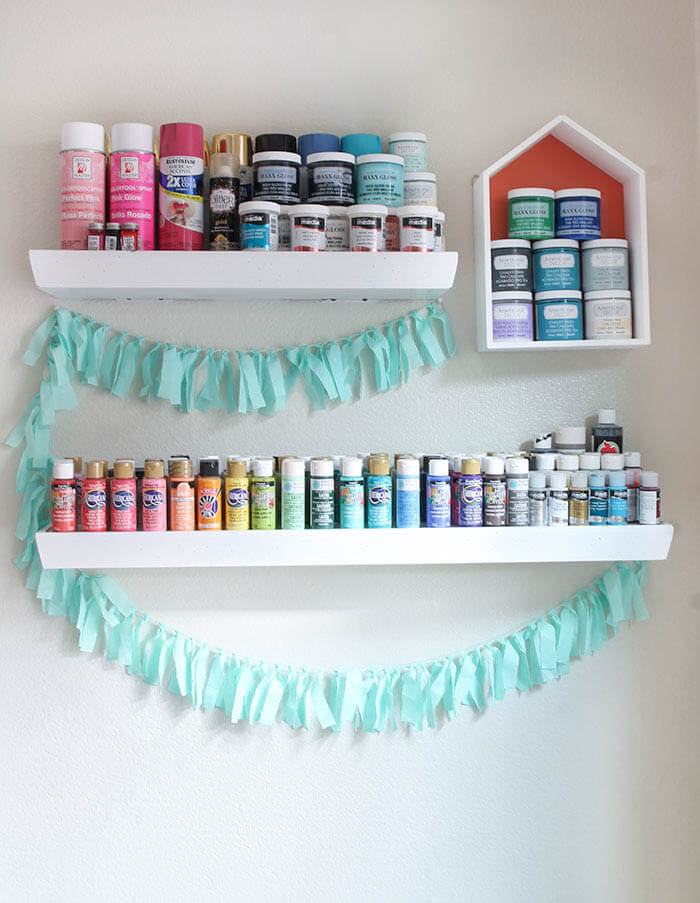 A colorful and organized craft room - lots of fun storage ideas!