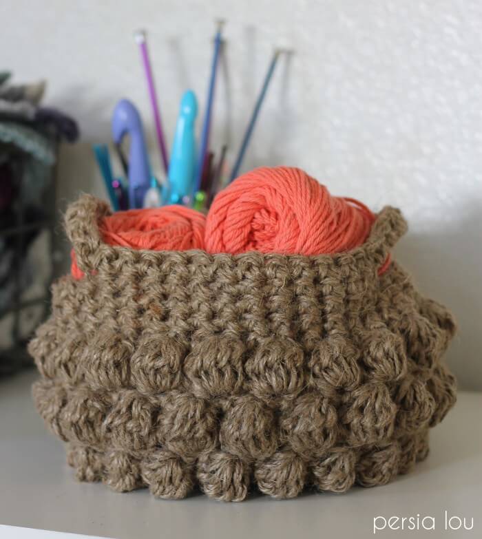 crochet jute bobble basket pattern
