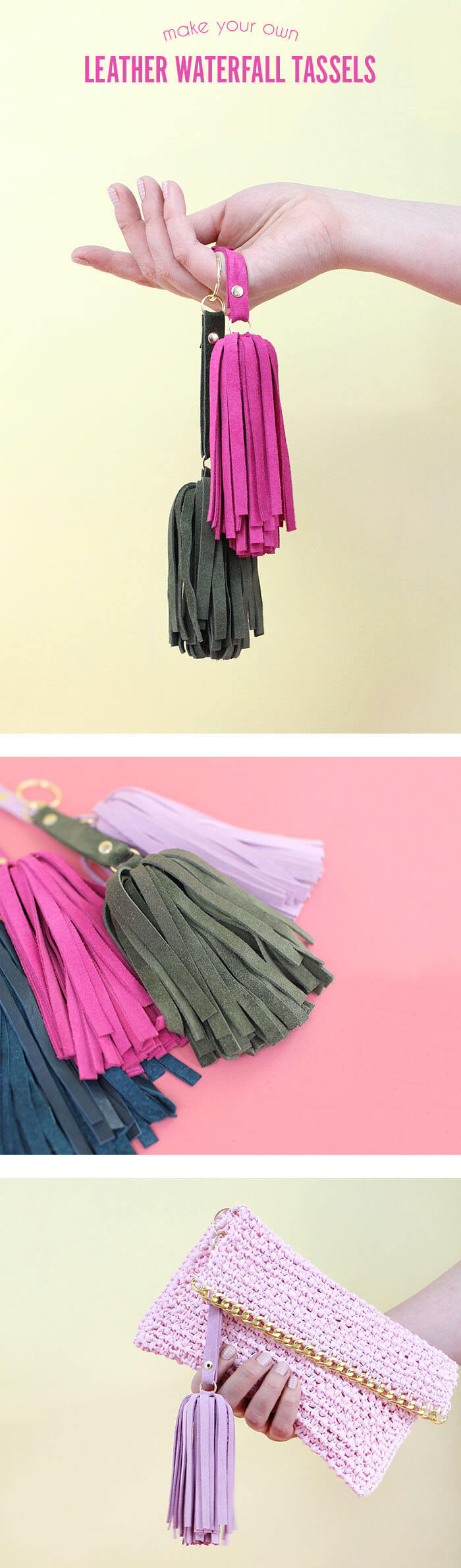 DIY Leather Tassel - these cute floppy suede tassels are fun to make and are a nice little gift. Video tutorial
