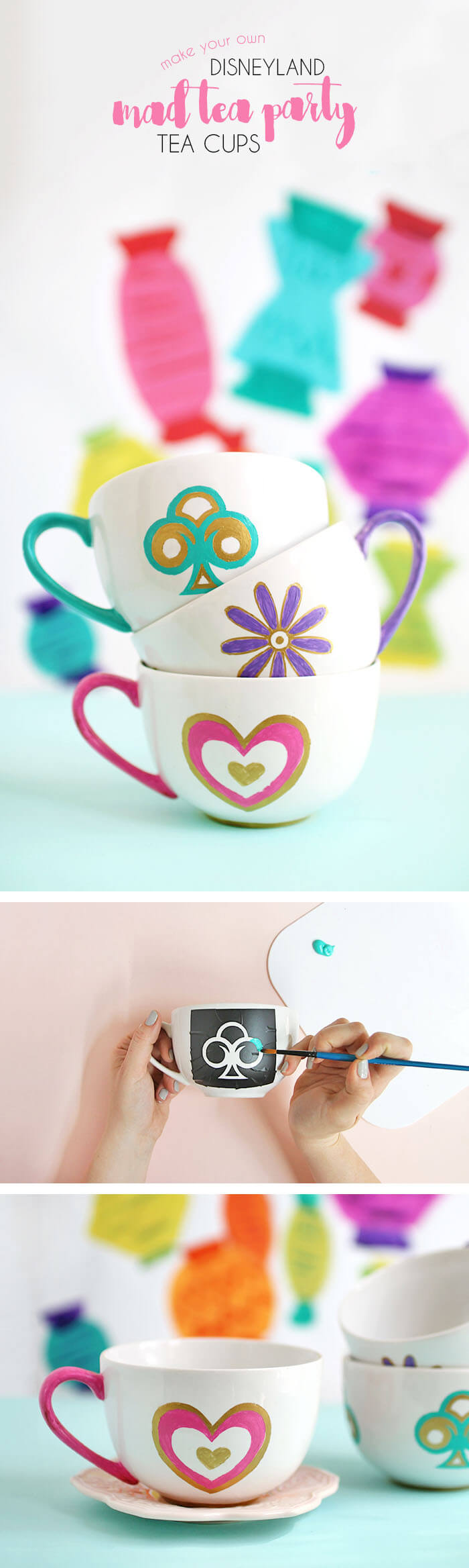 Paint your own DIY Disneyland Tea Cups inspired by the Mad Tea Party ride at Disneyland.