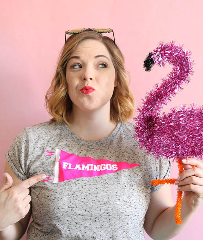 Make your own Neon Pennant Shirt for yarn, flamingos, or whatever you are enthusiastic about. Free Silhouette cut file and tutorial
