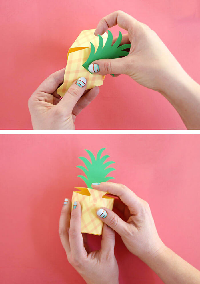 DIY Pineapple Box - make cute little paper boxes for holding small treats and other goodies. Easy to make with free template. 