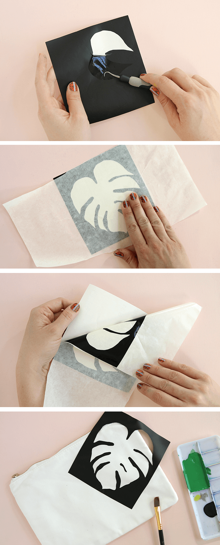 vinyl stencil - make your own palm leaf pencil pouch