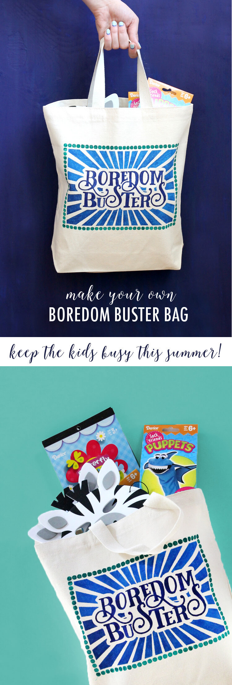Kids Boredom Busters Bag - simple project to keep the kids busy this summer or while traveling
