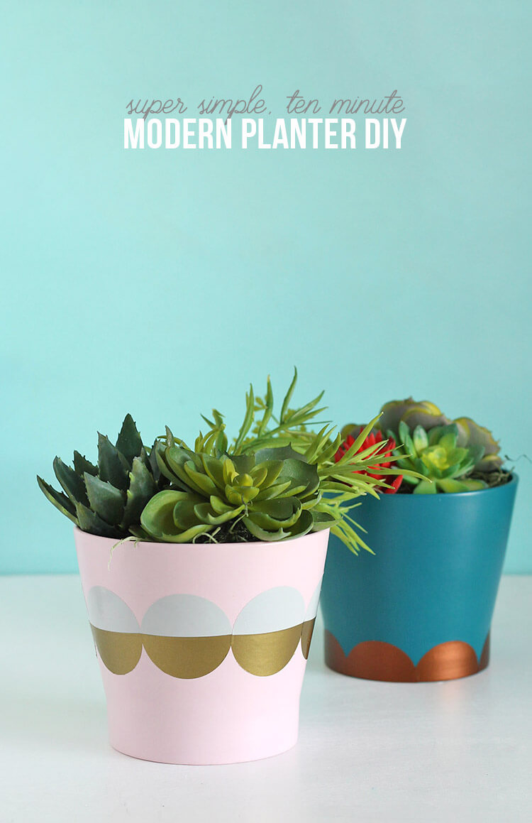 Super simple DIY Modern Planter - give a plain planter a fun upgrade in just minutes, no special tools required.