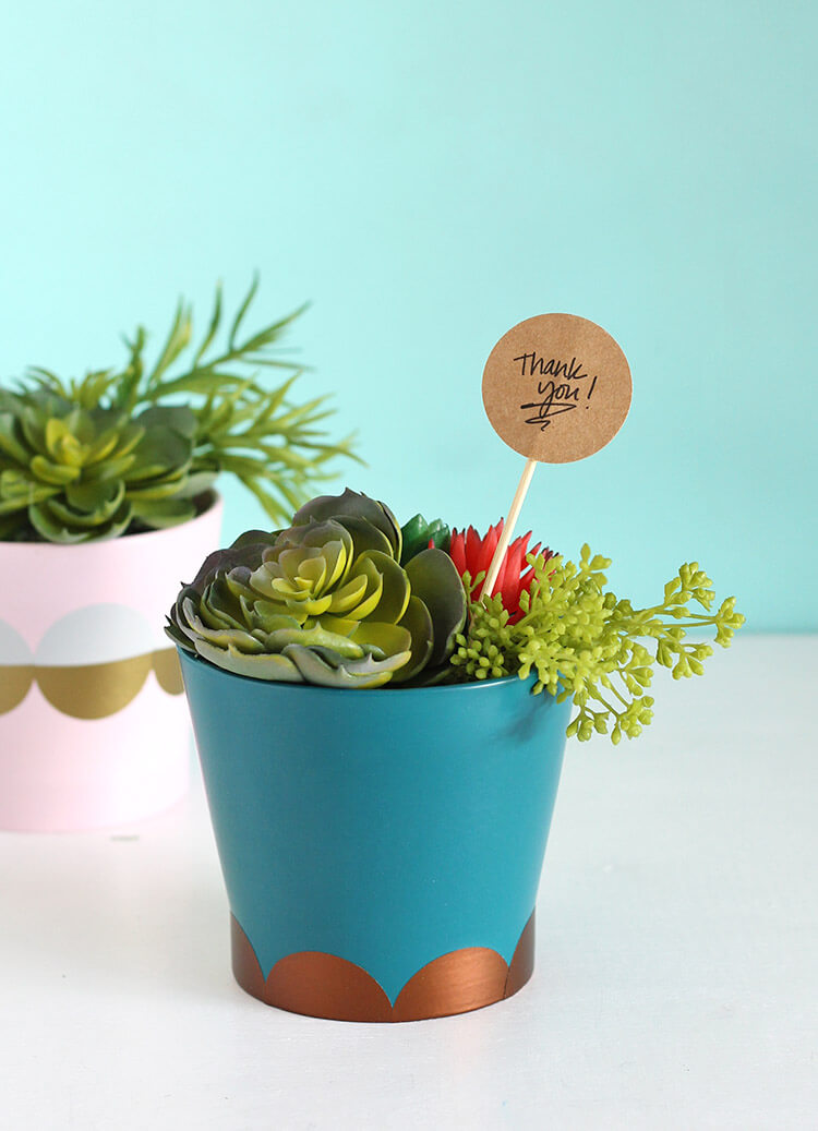 Super simple DIY Modern Planter - give a plain planter a fun upgrade in just minutes, no special tools required.