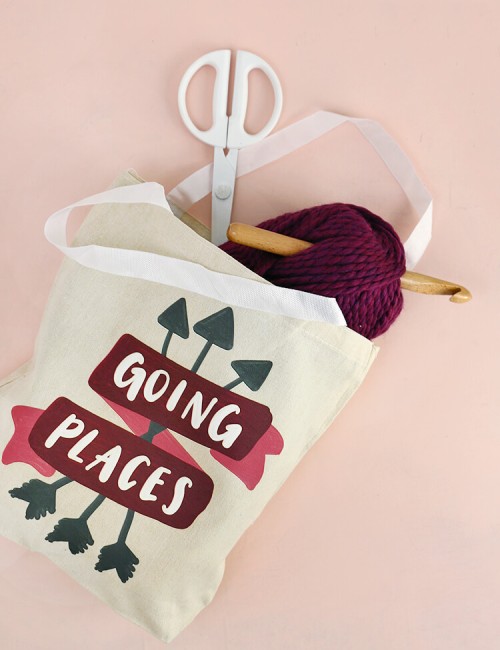 DIY tote bag - learn how to make your own "going places" tote - free downloadable design