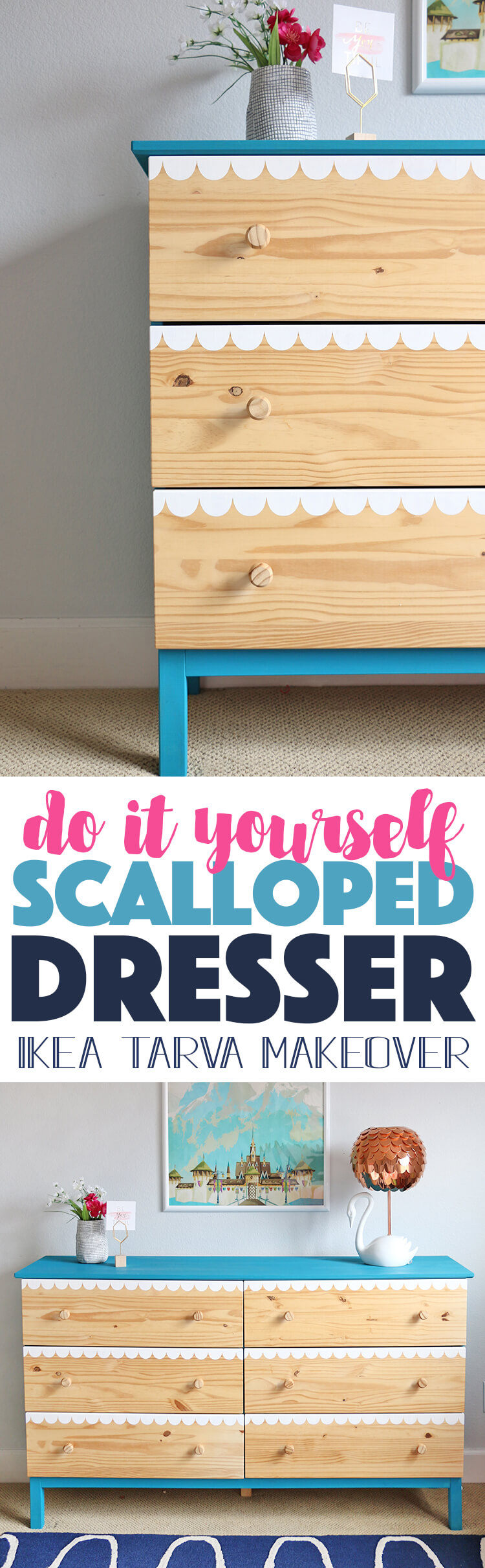 DIY Scalloped Dresser - learn how to paint perfect scallops on drawer fronts to create this cute look. Ikea Tarva makeover