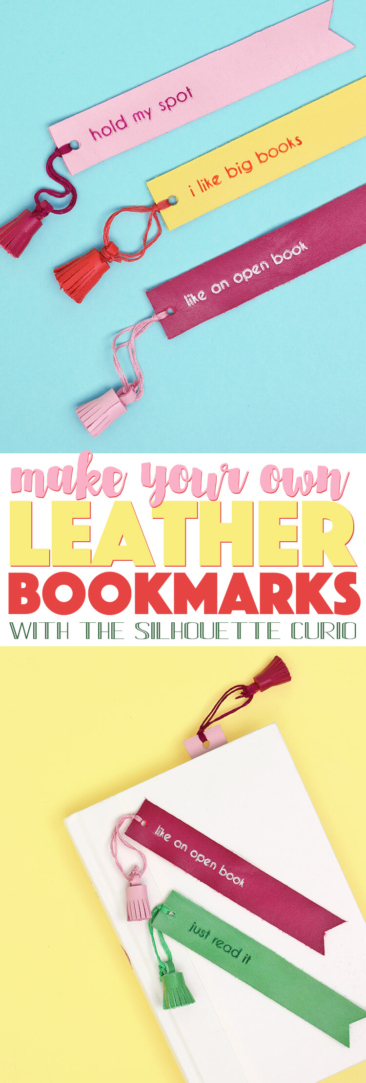 these diy leather bookmarks are so cute - emboss and cut leather with the silhouette curio