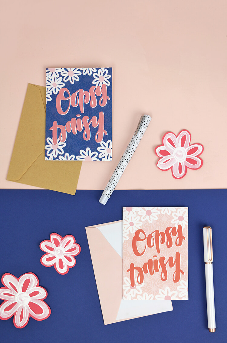 free hand lettered spring printables - oopsy daisy - cute printable notecards to say I'm sorry