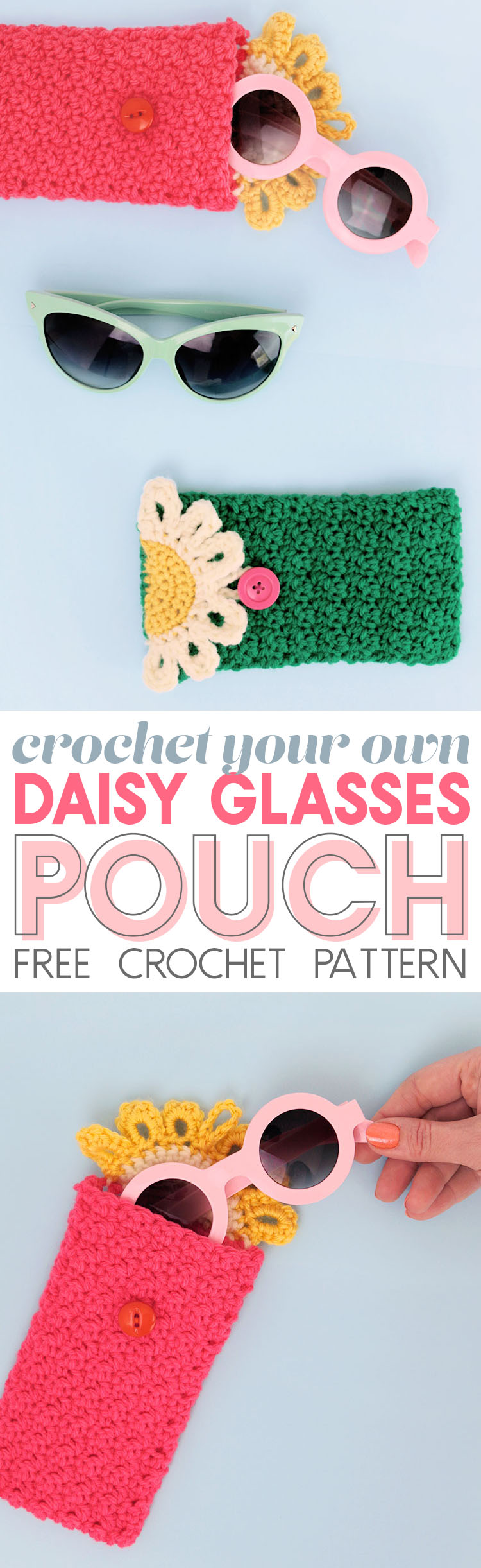 Happy Daisy Crochet Glasses Pouch - Free Crochet Pattern - keep your glasses or sunglasses safe in this cute floral case