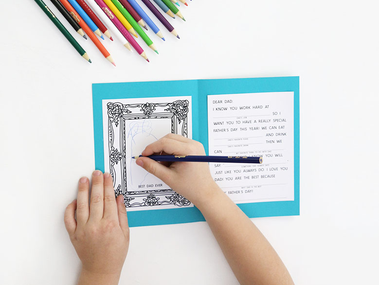 draw picture in father's day coloring card for kids