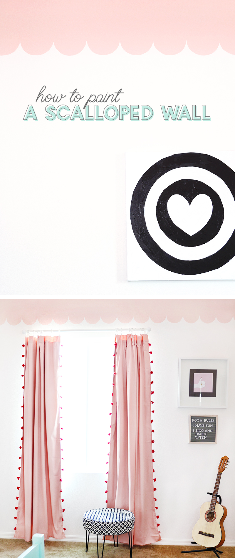 how to paint a scalloped wall treatment - adorable girls room with scalloped wall
