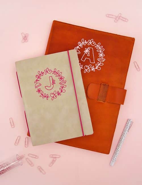 diy leather notebooks with htv monograms