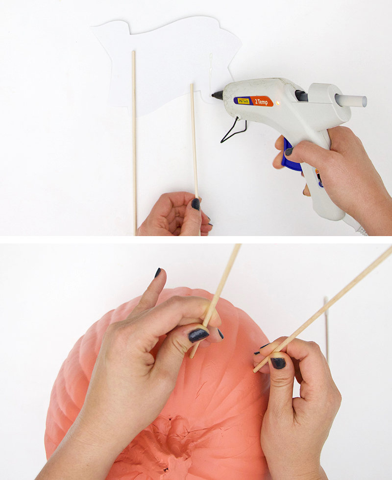 attach sign to diy pumpkin candy bowl