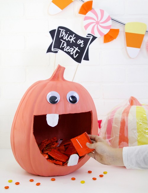 cute candy monster - how to make a diy pumpkin candy bowl - halloween decoration