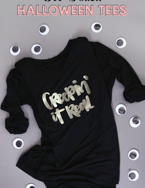 learn how to make diy custom foil shirts - free halloween themed cut files - cute diy halloween shirt