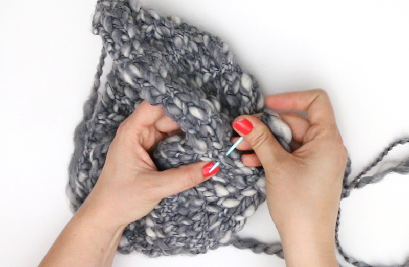 thick and thin knitted hat - sew hat closed