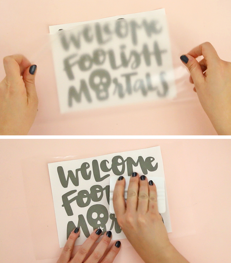 apply transfer tape - diy halloween vinyl craft project - no carve pumpkin idea