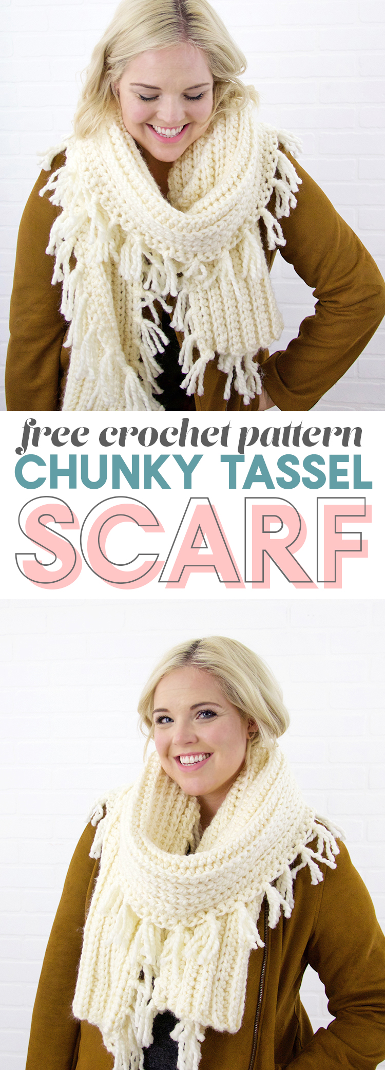 free crochet scarf pattern - love the look of this chunky tasseled scarf