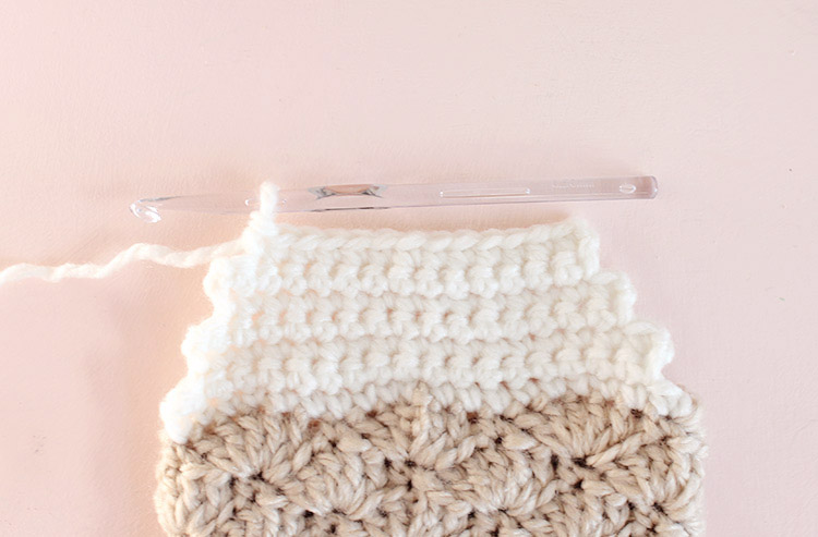 crochet stocking forming the heel step two