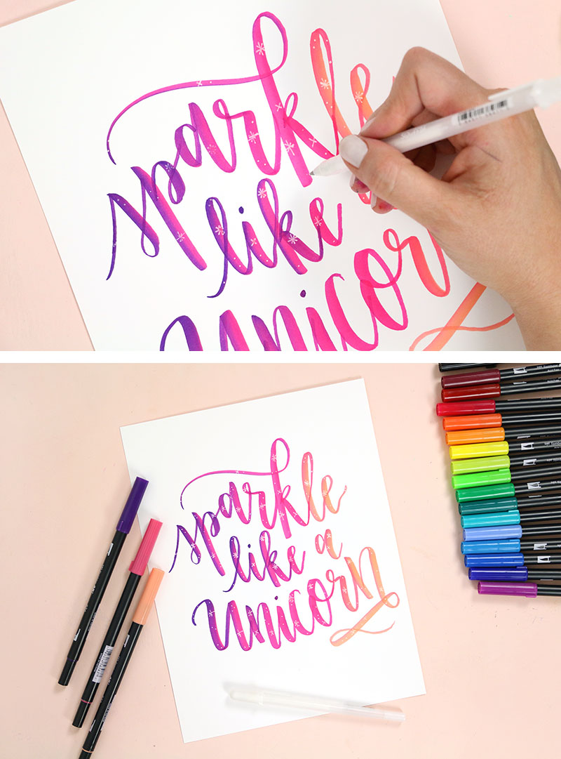 add gelly roll pen details to brush lettering