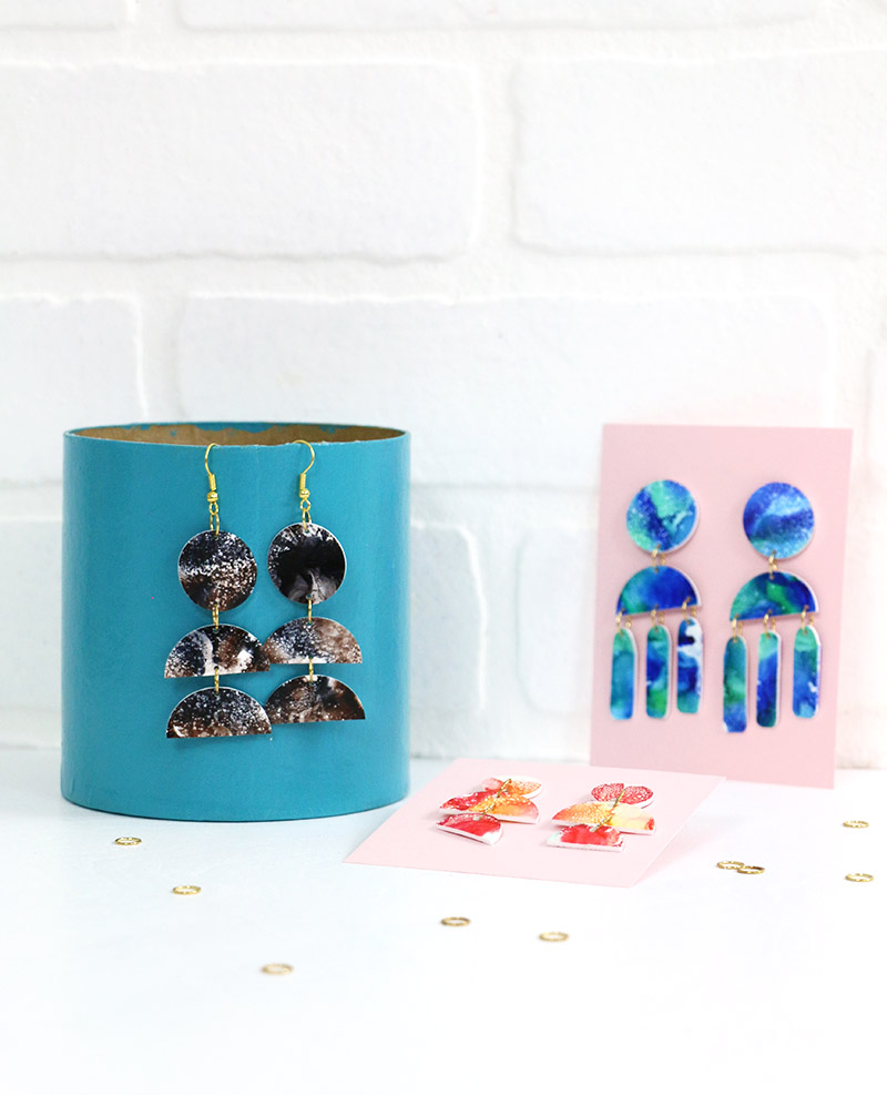 alcohol ink shrinky dink earrings