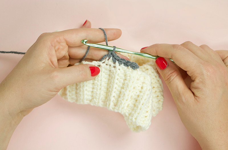 crochet into brim of beanie