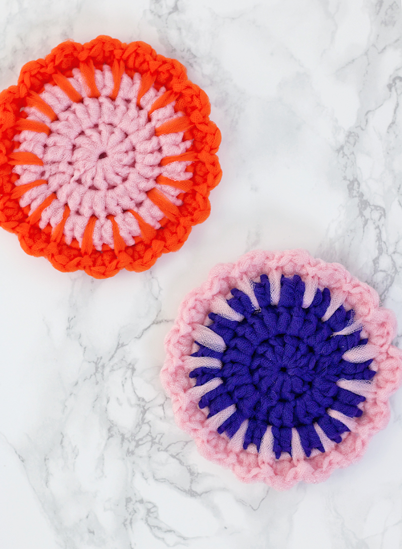finished crochet tulle dish scrubbers