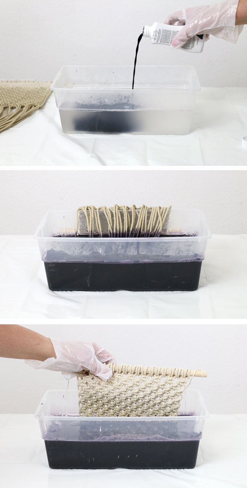 how to dip dye a macrame wall hanging