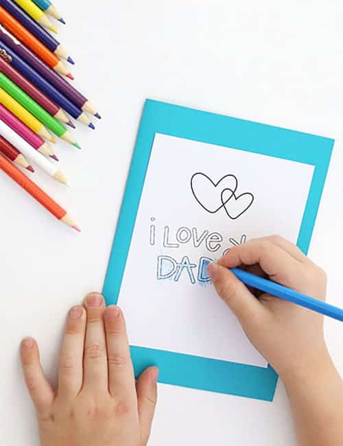 free printable fathers day card to color with kid hands coloring